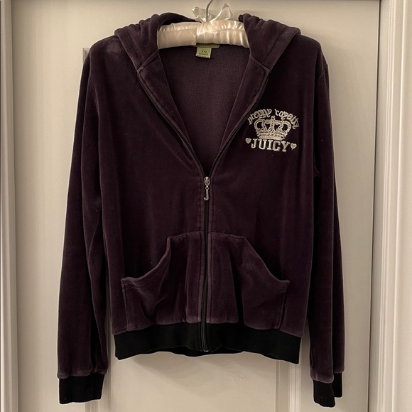 2-PC JUICY👑COUTURE Eggplant Velour Hooded Embroidered Tall Tracksuit - Picture 2 of 16